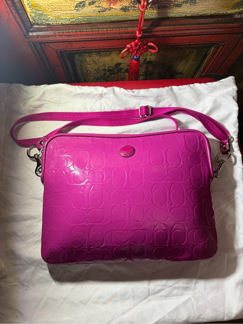 Coach Patent Signature Crossbody - Fuchsia Pink
